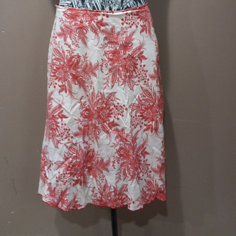 Rubber Ducky red & cream vintage floral midi skirt *3/$30 Sale*